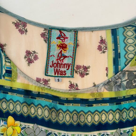 Johnny Was Tunic Blouse Top Floral Geometric Light Green | S Oversized - Picture 12 of 13